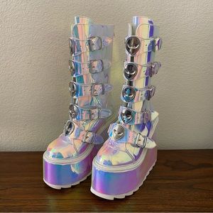 YRU Platforms Intergalactic Iridescent Dune Alien Boots - Atlantis -- Rave EDU